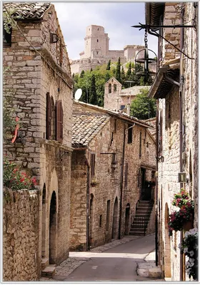 Produktbild von Wallario Wandbild Italienische Gasse, Größe: 70,30 x 100,30 cm, Poster mit weißem Kunststoffrahmen