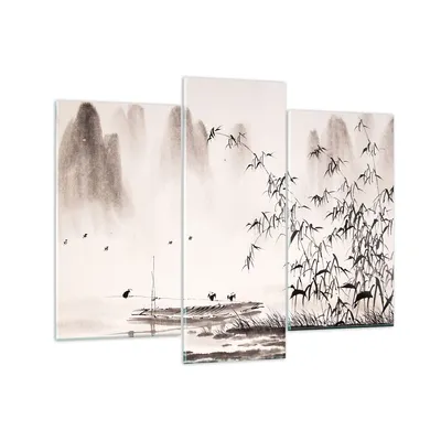 Produktbild von Bilder auf glas - Bambus schwarz China - 130x100cm - Glasbilder - Wandbilder - Kunstdruck - zum Aufhängen bereit - Wanddekoration aus Glas - Glas Bilder - Wandbild auf Glas - 3 Teile - GCB130x100-3116