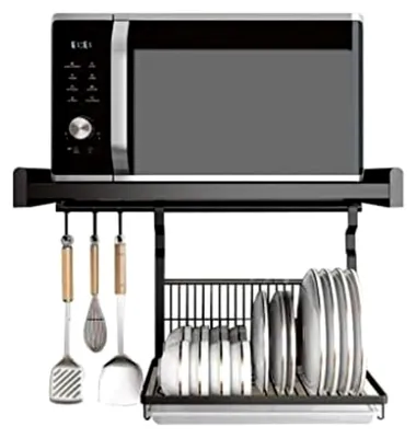 Produktbild von Wandmontiertes Mikrowellenregal aus Aluminium mit Schüssel-Trockengestell