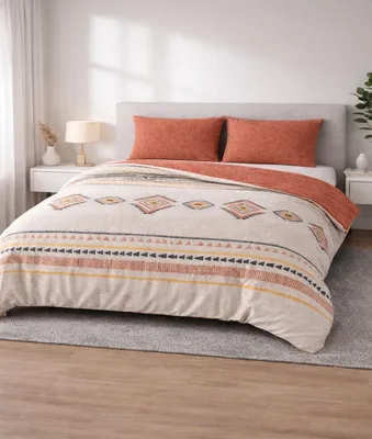 Produktbild von Baumwolle Wende Bettwäsche 2-teilig Set 135x200 cm Beige Muster mit Reißverschluss