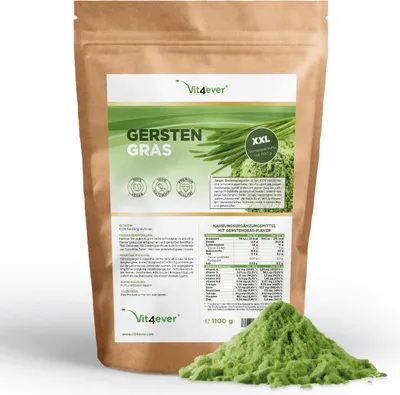 Produktbild von Gerstengras - 1100 g (1,1 kg) - Junges Gerstengraspulver - Herkunft Niederlande - Reich an Mineralien & Vitaminen