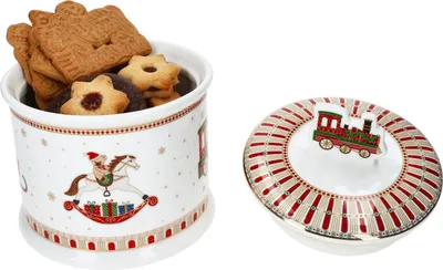 Produktbild von Keksdose Polar Train rund H16,5cm Porzellan Gebäckdose Aufbewahrung Weihnachten