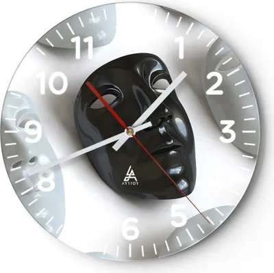 Produktbild von Wanduhr - Rund - Glasuhr - Venedig Maske Schauspieler Theater - 30x30cm - Schleichendes Uhrwerk - Lautlos - zum Aufhängen bereit - Dekoration Modern - Wanddekoration aus Glas - C4AR30x30-2208