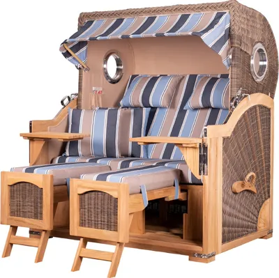 Produktbild von Strandkorb - bene living - Ammersee Grande XL Teak Bullauge - PE grau - Modell 580 - 2,5-Sitzer inkl. Liftersystem