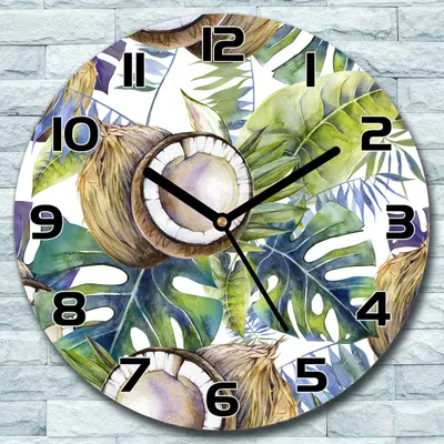 Produktbild von Wanduhr aus Glas Rund fi 30 Kokosnuss Blätter Quarz Deko Schlafzimmer Büro