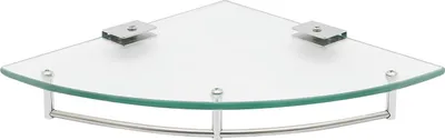Image de Étagère d'angle triangulaire en verre - Étagère de salle de bain murale - 1 tablette 23,5 × 23,5 cm - Verre de 6 mm, acier inoxydable - Capacité de charge de 4 kg - Transparent