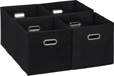 Produktbild von Relaxdays Aufbewahrungsbox 4er Set, faltbare Regalboxen, HxBxT: 30x30x30 cm, mit Griffen, Faltboxen für Regale, schwarz