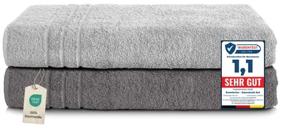 Immagine prodotto di Set di asciugamani da sauna Komfortec 2 pezzi 80x200 cm in 100% cotone, asciugamani da sauna XXL, asciugamano da sauna, morbido, grande, in spugna, ad asciugatura rapida, grigio antracite/argento