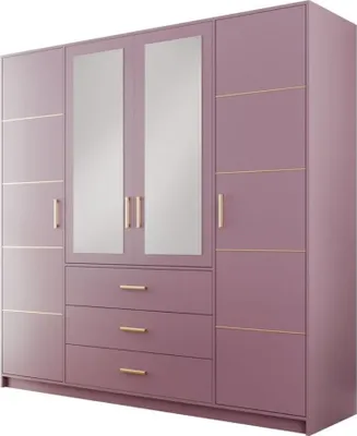 Produktbild von BETTSO Kleiderschrank Drehtürenschrank Garderobenschrank mit Spiegel Schlafzimmer Garderobe BALI II D4 Pflaume+Pflaume
