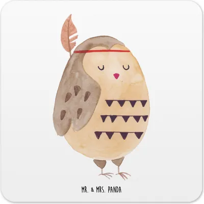 Produktbild von Mr. & Mrs. Panda Tischuntersetzer Eule Federschmuck 10er Set - Weiß - Geschenk, Abenteuer, Coaster, Owl, Tassen-Untersetzer, Untersetzer Gläser, für, Glas-Untersetzer