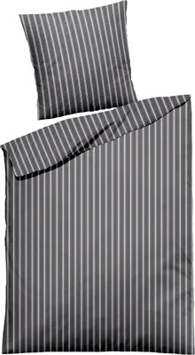 Produktbild von Feinbiber-Bettwäsche - Anthrazit - Weiß - Baumwolle - 155 x 220 cm - mit Reißverschluss