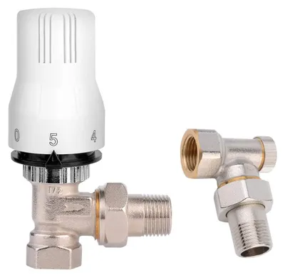 Thermostatventil-Set Eck + RLV, 1/2", M30 x 1,5, mit Thermostatkopf