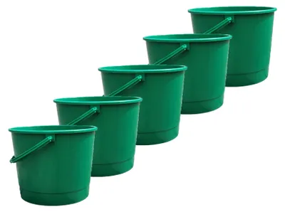 Kunststoffeimer 6 l, 5 Stück, Grün, stapelbar
