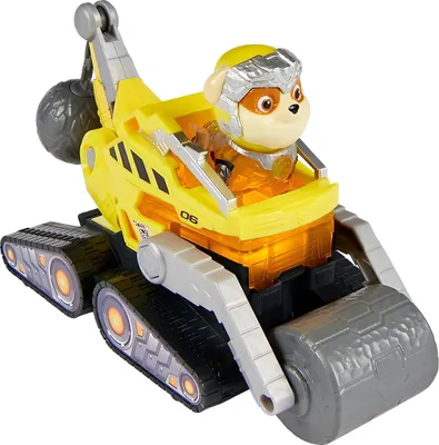 Produktbild von Paw Patrol Mighty Kinofilm - Basis Fahrzeug von Rubble mit Welpenfigur, Spielfahrzeug