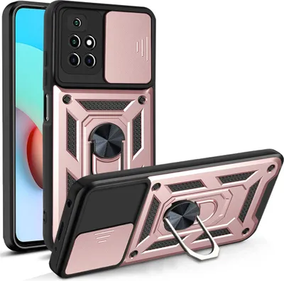 Produktbild von Redmi 10 Hülle mit 360° Drehbarer Magnetische Ring Ständer Halter Dia Kameraschutz TPU Bumper Silikon Schutzhülle für Xiaomi Redmi 10 Rosa