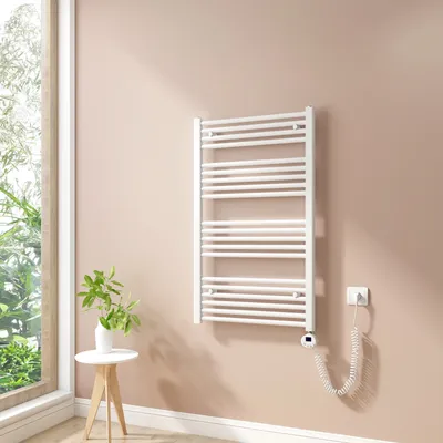 Zdjęcie produktu dla Grzejnik Heilmetz Elektryczny grzejnik łazienkowy Suszarka do ręczników 100x60 cm Biały z grzałką czasową Podgrzewacz do ręczników