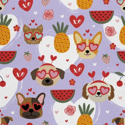 Produktbild von OUTDOOR DEKOSTOFFE OXFORD - Motiv Hunde Herzen Früchte