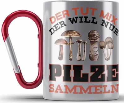 Produktbild von Trendation - Pilzsammler Geschenk Edelstahl Tasse Karabiner Pilze Sammeln Karabiner Edelstahl Tasse Karabiner Edelstahl Geschenkidee Pilzsucher Pilzliebhaber Sprüche (Rot)