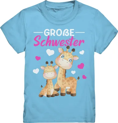 Produktbild von Große Schwester T-Shirt Giraffen Große Schwester Geschenk – Sky Blue / 110/116 (5-6)