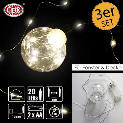 Produktbild von LED Kugel Lichterkette 3er-Set 20 Micro LED Ø 8cm warmweiß Batterie Lichterkugel