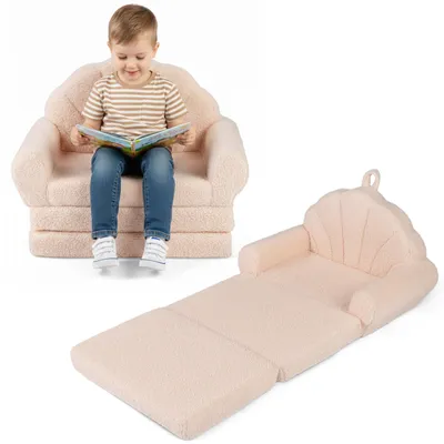 Zdjęcie produktu dla COSTWAY 2 w 1 – sofa dla dzieci, kanapa z funkcją spania, fotelik z pokrowcem, sofa do zabawy do pokoju dziecięcego dla chłopców i dziewczynek od 3 lat, beżowa