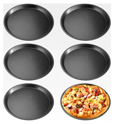 Produktbild von 6 Stück Pizzablech Rund, Pizza Backblech ø 20 cm, Pizzaform mit Antihaftbeschichtung, Leicht zu Entformen, Kohlenstoffstahl Pizzabackform, Leicht zu Reinigen, Hochtemperaturbeständig