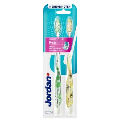 Image de Jordan DUO Toothbrush Individual Reach Medium - mix colours 1 op-2pcs