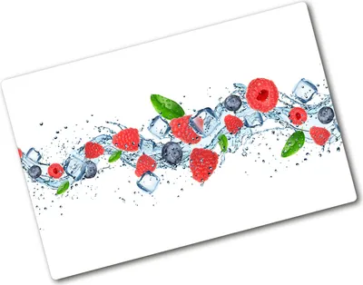 Produktbild von Tulup Glas Herdabdeckplatte - 80x52 cm - Glaskeramikkochfeld-Abdeckung Spritzschutz Glasabdeckplatte - Einteilig - Essen & Getränke - Waldfrüchte mit Eis - Rot