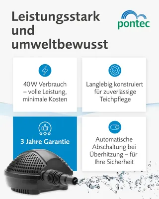 Productafbeelding van Pontec PondoMax Eco 2500 vijverpomp, filterpomp, waterval, 10 meter kabel, donkergrijs