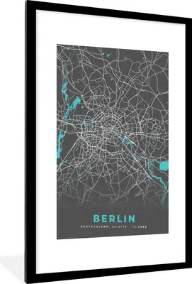Produktbild von MuchoWow® Gerahmtes Poster Deutschland - Blau - Berlin - Stadtplan - Karte 60x90 cm - Poster mit Schwarzem Bilderrahmen Wandposter Rahmen Foto Bilder - Dekoration - Wandposter Wohnzimmer - Hochwertig