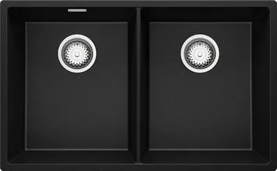 Produktbild von PRIMAGRAN Spülbecken Schwarz Metallic 76x47cm, Granitspüle 2 Becken + Ablauf-Set, Küchenspüle ab 80er Unterschrank - London Slim Twin