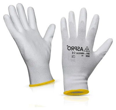 Produktbild von 10 Paar - Weiße Nylon-Arbeitshandschuhe mit PolyurethanBeschichtung für Bauarbeiter und Gärtner M (8)