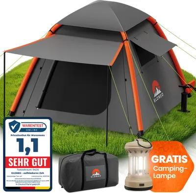 Produktbild von ELONEO aufblasbares Zelt für 2-4 Personen mit Vordach & Luftpumpe, Camping Zelt wasserdicht, Luftzelt Ultraleicht, Inflatable Tent, Glamping Zelt mit gratis LED Licht