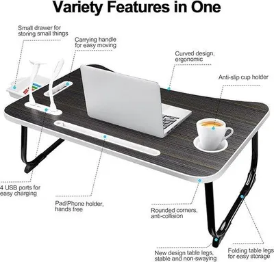 Imagen del producto de Mesa plegable para portátil, modelo Famanu, dimensiones: 40 cm de profundidad x 60 cm de ancho x 26 cm de altura