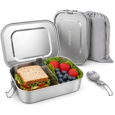 Produktbild von VITCOCO Lunchbox Edelstahl 800 ml – auslaufsichere Bento Box mit Trennwand, Brotdose für Kinder & Erwachsene, BPA-frei, spülmaschinengeeignet, KI-generiertes Bild