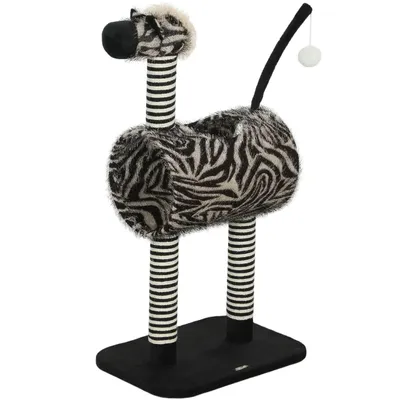 Produktbild von Kratzbaum Zebra-Design mit Katzentunnel Ø25 cm, Katzenbaum 93 cm, Kratzstämme,48,5x35x93 cm
