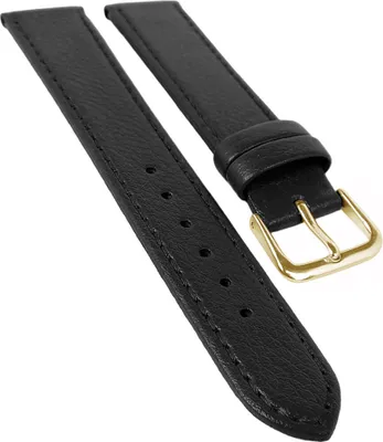 Produktbild von EULIT Kansas XL Uhrenband, flach | Rindleder, genarbt | schwarz 35096, Stegbreite:18mm, Schließe:Gelbgolden