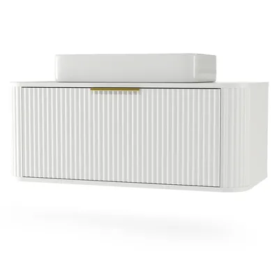 Produktbild von Waschbeckenunterschrank mit Keramik Waschbecken RIVELA 80 x 40 x 46 cm, Weiß geriffelter Front Badezimmer Softclose Badmöbel