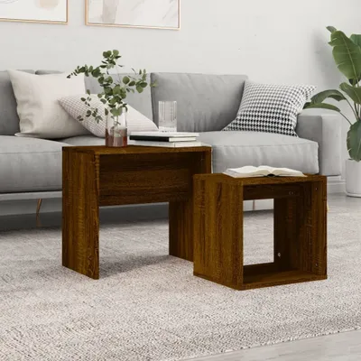 Image de Maison Exclusive - Tables gigognes 2 pièces, aspect chêne brun, matériau dérivé du bois