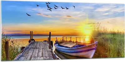Produktbild von Bilder auf glas - See Boot Wasser - 120x50cm - Glasbilder - Wandbilder - Kunstdruck - zum Aufhängen bereit - Wanddekoration aus Glas - Glas Bilder - Wandbild auf Glas - Einteilig - GAB120x50-3983