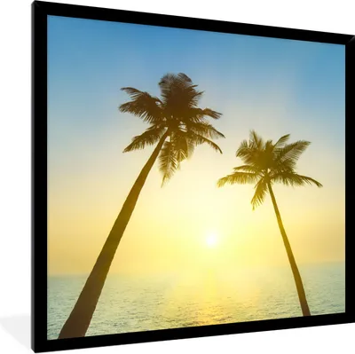 Produktbild von MuchoWow® Gerahmtes Poster Strand - Sonnenuntergang - Palmen 40x40 cm - Poster mit Schwarzem Bilderrahmen Wandposter Rahmen Foto Bilder - Mit Rahmen - Wanddekoration Schlafzimmer