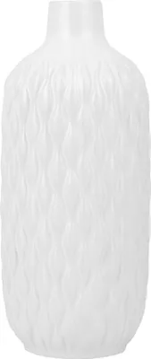 Produktbild von BELIANI Dekovase Weiß 14 x 31 cm Steinzeug gemusterte Strukturoberfläche Elegant Ovale Form Modern