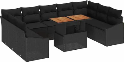 Immagine prodotto di vidaXL Set da giardino con divano e poltrone, 10 pezzi, nero e marrone