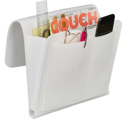 Produktbild von Relaxdays Betttasche, zum Einhängen, 5 Fächer, Aufbewahrung Bett & Sofa, Filz Bettorganizer HBT 26 x 28 x 5 cm, weiß