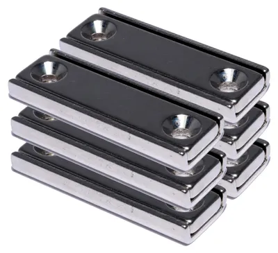 Produktbild von Neodym Magnet mit Bohrung Senkung - Extra Starke Topfmagnete 40mm x 13,5mm - 16 KG Zugkraft - Flachgreifer Quader mit M3 - Senkbohrung [6 Stück]