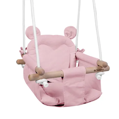 Image de Tulano Hop 30 | Ourson Balançoire bébé Balançoire enfant | Intérieur Extérieur | Ceinture de sécurité | Capacité de charge jusqu'à 60kg | de 6 à 36 mois | en bois | Rose
