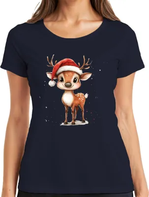 Produktbild von Niedliches Weihnachtsrentier Santa Kinder Geschenk Cartoon Retro Damen T-Shirt, Navy, S