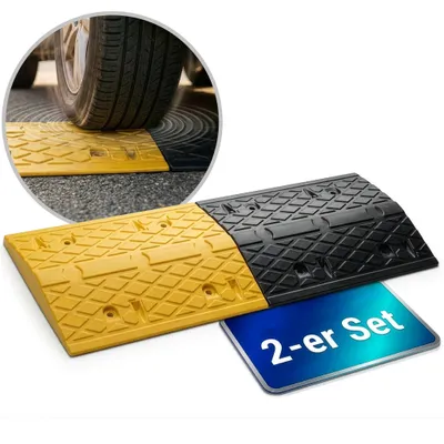 Obrázek produktu pro Floordirekt gumový prah Vento, 2dílný – gumový prah 2x50x35 cm, nosnost do 30 tun – brzdící prah pro vjezd na parkoviště, protiskluzový