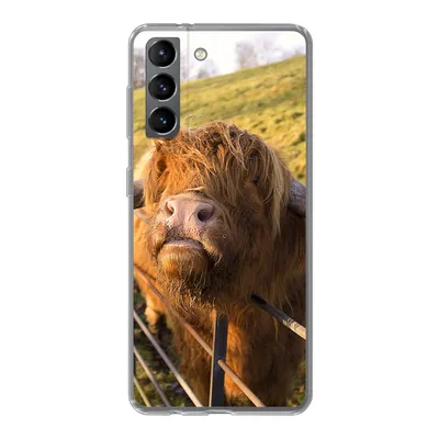 Produktbild von MuchoWow® Handyhülle Schutzhülle Hülle für Samsung Galaxy S21 Scottish Highlander - Zaun - Gras Silikon Softcase Handy Hülle - Softcase