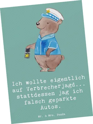Produktbild von Mr. & Mrs. Panda Postkarte Polizist im Alltag - Meeresbrise - Geschenk, Wertschätzung, Mut, Grußkarte, Fotokarte, Ansichtskarte, Beruf, Polizeiberuf, bildkarte, Held